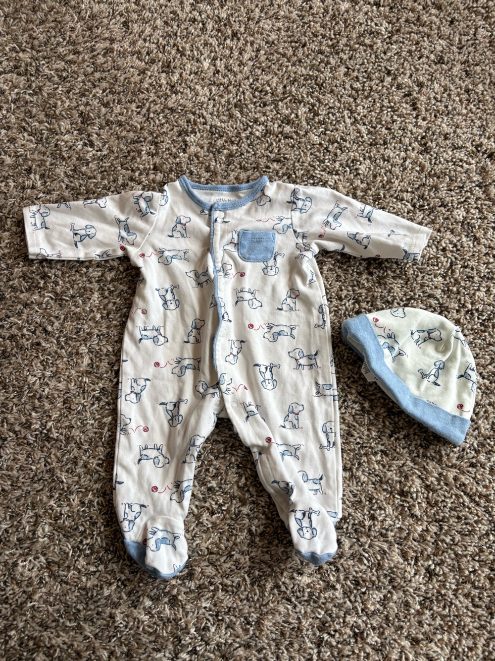 Little Me Puppy Toile Footie and Hat